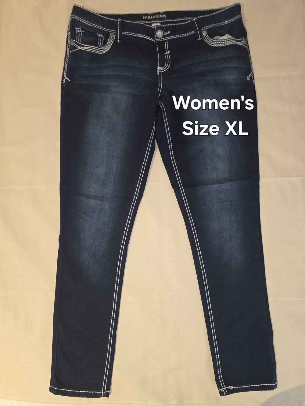 Maurices Dark Blue Skinny Jeans with White Contrast Stitching